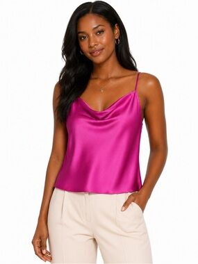 Nine West Barbiecore Magenta Pink Satin Cowl Neck Camisole Womens Size Large